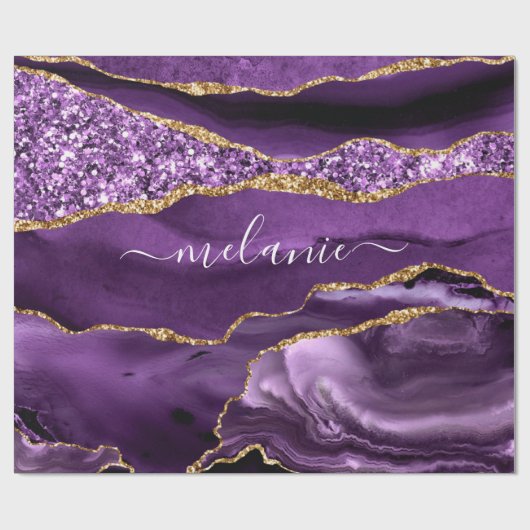 Paars Jouw naam met marmer  ompakken papier (Vlak)