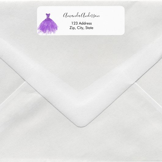 Paars jurk wit elegant retouradres etiket