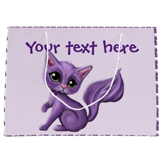 Paars Kat Grote Gift Bag Groot Cadeauzakje (Voorkant)