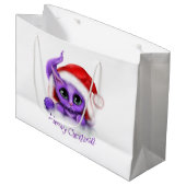 Paars Kat Meowy Kerstmis Groot Cadeauzakje (Voorkant Gekanteld)