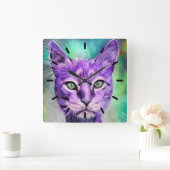 Paars kattengezicht vierkante klok (Huis)