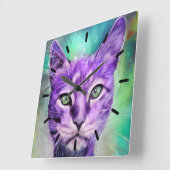 Paars kattengezicht vierkante klok (Hoek)