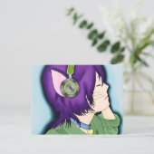 Paars kattenmeisje met hoofdtelefoon briefkaart (Staand voorkant)