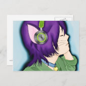 Paars kattenmeisje met hoofdtelefoon briefkaart (Voorkant / Achterkant)
