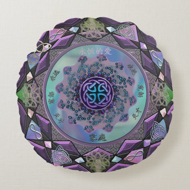Paars Keltisch Mystical Mandala Round Sierkussen Rond Kussen (Voorkant)