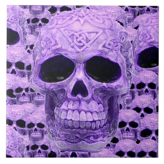 Paars Keltische schedelcollage Tegeltje (Voorkant)