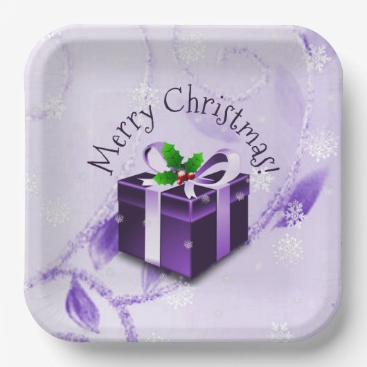 Paars kerstcadeaupapier Bord (Voorkant)