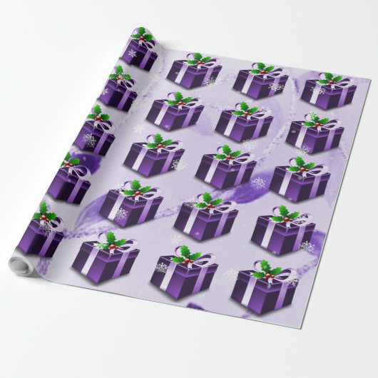Paars kerstcadeaupapier cadeaupapier (Uitgerold)