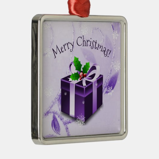 Paars kerstcadeautje keramisch Ornament (Rechts)