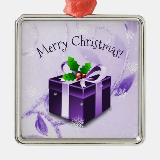 Paars kerstcadeautje keramisch Ornament (Voorkant)