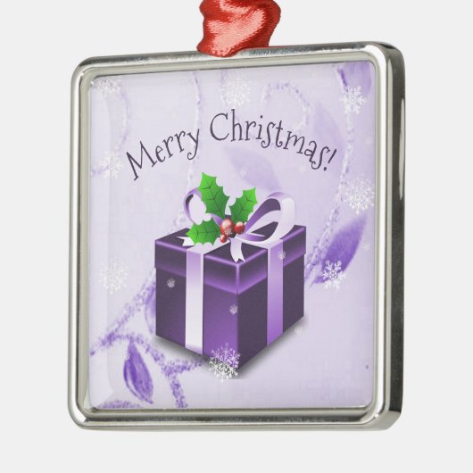 Paars kerstcadeautje keramisch Ornament (Links)