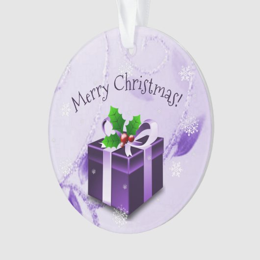 Paars kerstcadeautje Ornament (voorkant)