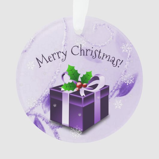 Paars kerstcadeautje Ornament (voorkant)