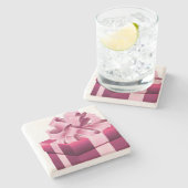 Paars kerstcadeautje roze lint stenen onderzetter (Zijkant)