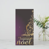 Paars kerstmotief met gouden kerstboom feestdagenkaart (Staand voorkant)