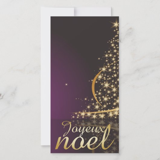 Paars kerstmotief met gouden kerstboom feestdagenkaart (Voorkant)