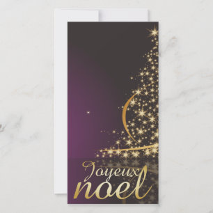 Paars kerstmotief met gouden kerstboom feestdagenkaart