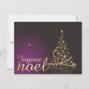 Paars kerstmotief met gouden kerstboom kaart