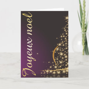 Paars kerstmotief met gouden kerstboom kaart