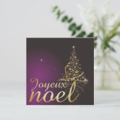 Paars kerstmotief met gouden kerstboom kaart (Staand voorkant)