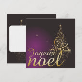 Paars kerstmotief met gouden kerstboom kaart (Voorkant / Achterkant)
