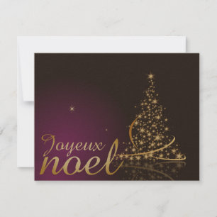 Paars kerstmotief met gouden kerstboom kaart
