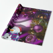Paars kerstpapier cadeaupapier (Uitgerold)