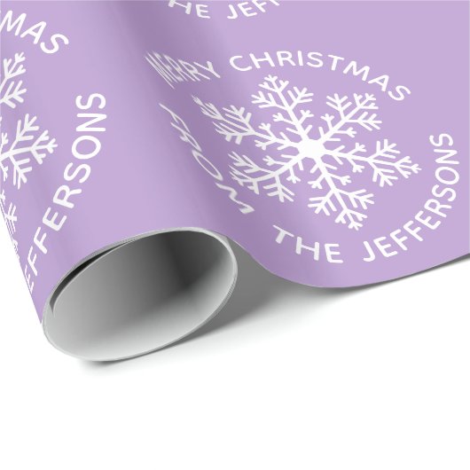 Paars kerstpapier met sneeuwvlokken cadeaupapier (Rol Hoek)