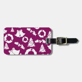 Paars kerstpatroon bagagelabel