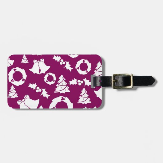 Paars kerstpatroon bagagelabel (Voorkant horizontaal)