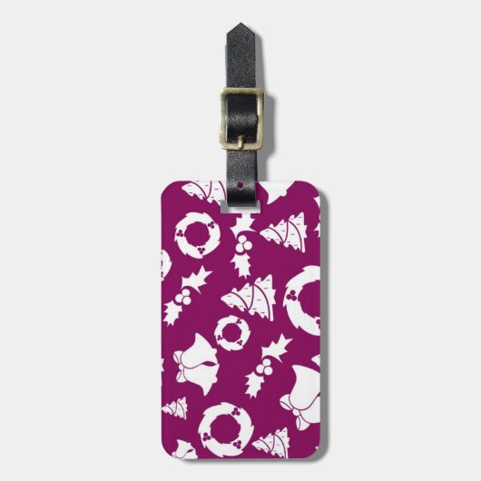 Paars kerstpatroon bagagelabel (Voorkant verticaal)