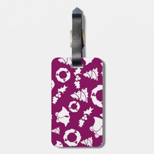 Paars kerstpatroon bagagelabel (Achterkant verticaal)