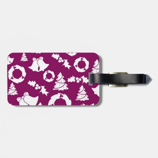 Paars kerstpatroon bagagelabel (Achterkant horizontaal)