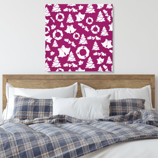 Paars kerstpatroon canvas afdruk (Insitu (Slaapkamer))