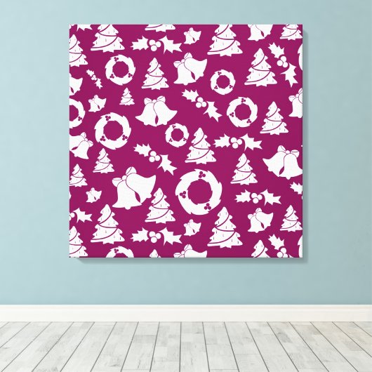 Paars kerstpatroon canvas afdruk (Insitu (Houten vloer))