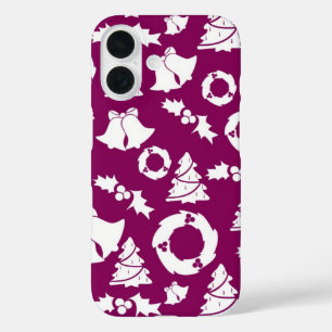 Paars kerstpatroon iPhone 16 hoesje