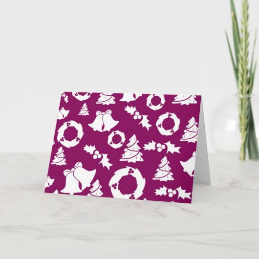 Paars kerstpatroon feestdagen kaart (Voorkant)