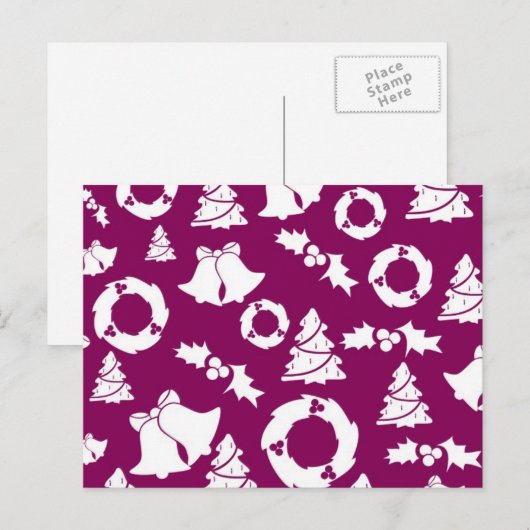 Paars kerstpatroon feestdagenkaart (Voorkant / Achterkant)