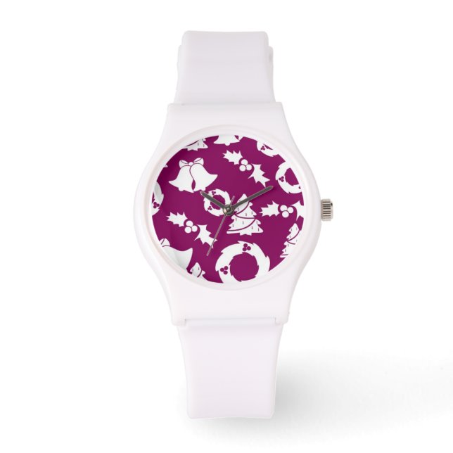 Paars kerstpatroon horloge (Voorkant)