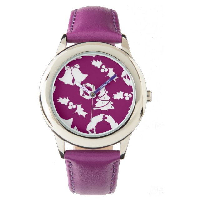 Paars kerstpatroon horloge (Voorkant)