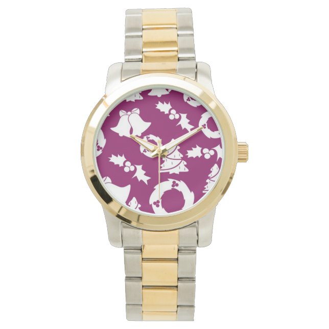 Paars kerstpatroon horloge (Voorkant)