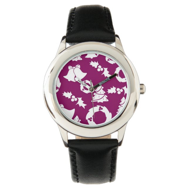 Paars kerstpatroon horloge (Voorkant)