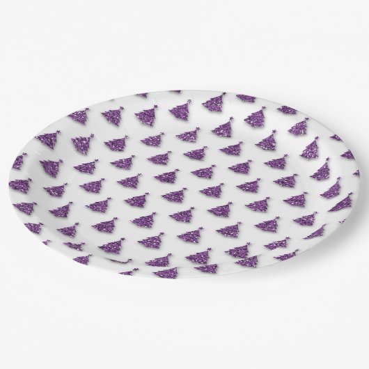 Paars kerstpatroon papieren bordje (Gekanteld)