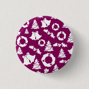 Paars kerstpatroon ronde button 3,2 cm