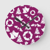 Paars kerstpatroon ronde klok (Voorkant)