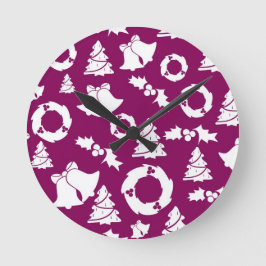 Paars kerstpatroon ronde klok