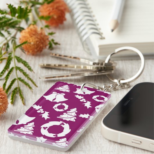 Paars kerstpatroon sleutelhanger (Voorkant Rechts)