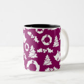 Paars kerstpatroon tweekleurige koffiemok (Voorkant rechts)