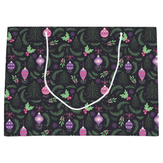 Paars kerstsierpatroon groot cadeauzakje (Voorkant)
