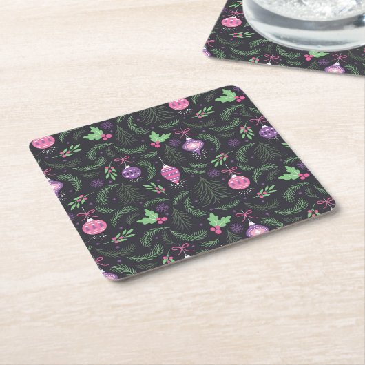 Paars kerstsierpatroon kartonnen onderzetters (Schuin)